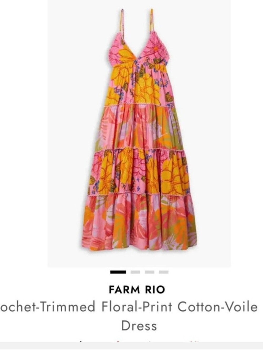 Farm Rio Gorgeous Tropical Pink & Yellow Tiered Maxi Sundress Large - Picture 7 of 8